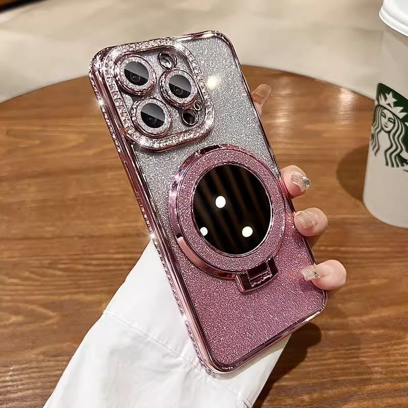 Glitter magnetic mirror case for iPhone 14/15/16 Pro.