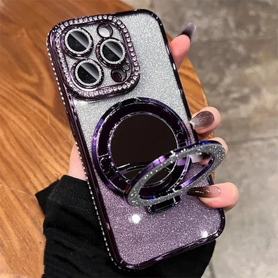 Glitter magnetic mirror case for iPhone 14/15/16 Pro.