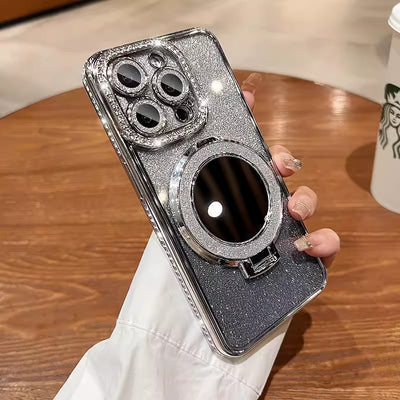 Glitter magnetic mirror case for iPhone 14/15/16 Pro.