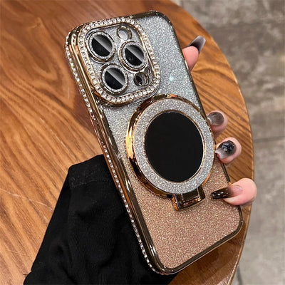 Glitter magnetic mirror case for iPhone 14/15/16 Pro.