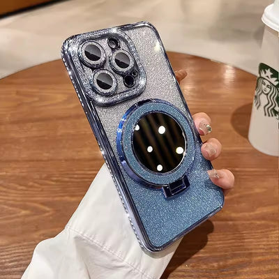 Glitter magnetic mirror case for iPhone 14/15/16 Pro.