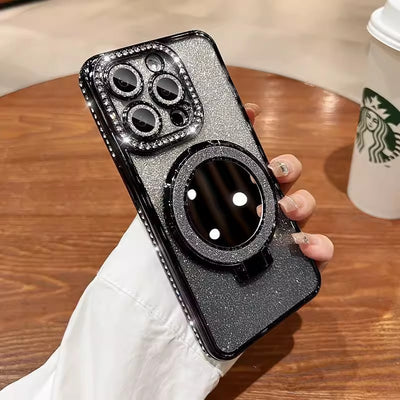 Glitter magnetic mirror case for iPhone 14/15/16 Pro.